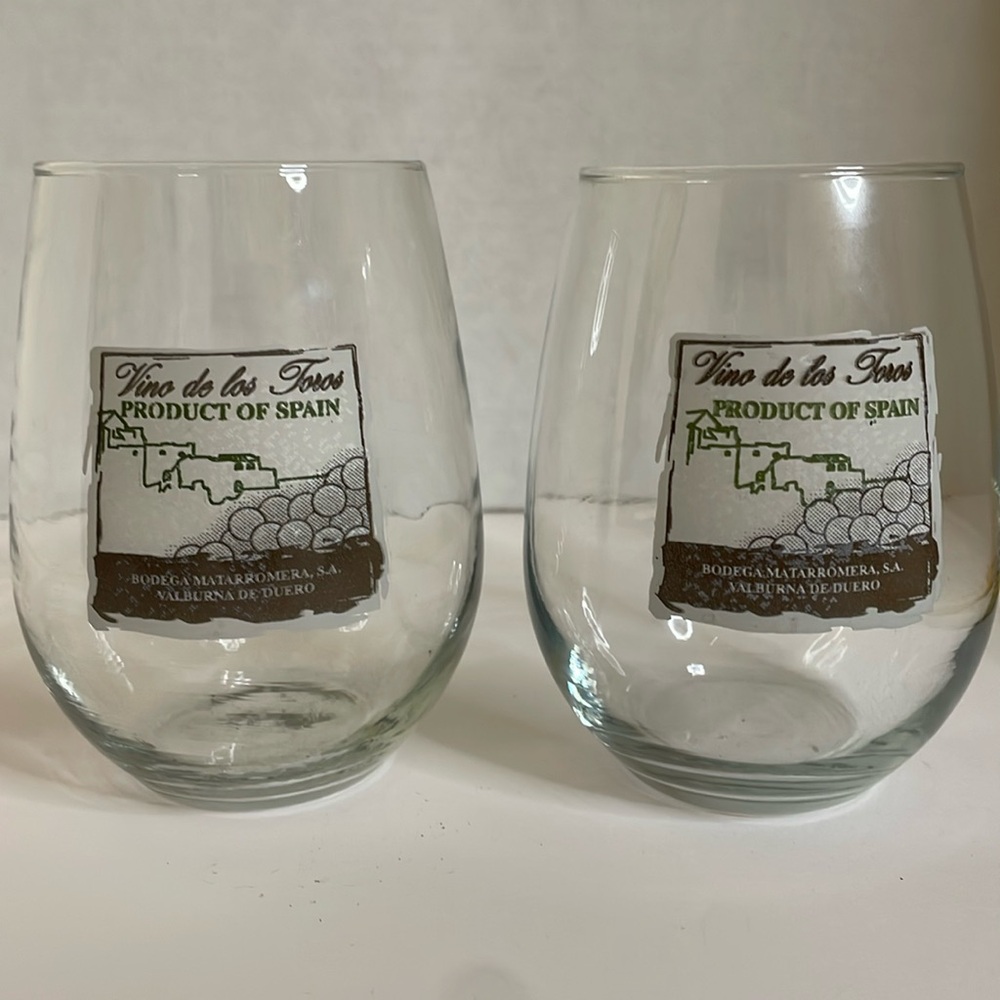 Vino De Los Toros Spain Stemless Wine Glasses Valbrurna De Duero Set of 2